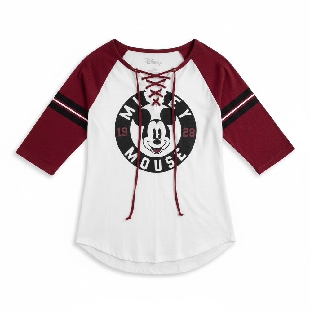 Disney Vintage Woman’s ‎ Mickey Mouse Maroon and White Long Sleeve Tee